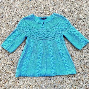 Gap Celtic Cable Knit Wool Blend 3/4 Sleeve Blue Sweater Size XS